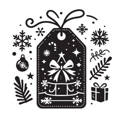 black Xmas gift tag Silhouette Vector, High Quality Illustration on White Background