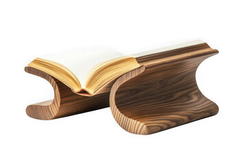 Open book on wooden stand, reading, education, knowledge, pages, literature, novel, story, wood, desk, antique, vintage, study, isolated on transparent background