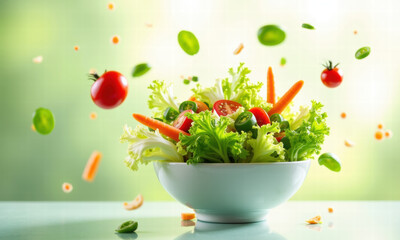 Fresh Salad Ingredients in Mid-Air