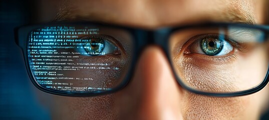 Exploring the Future A Tech-Savvy Individual Wearing Advanced Glasses Reflecting Digital Innovation