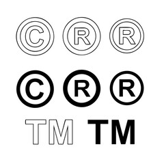 Intellectual Property Symbols – Black and White Trademark Icon Set