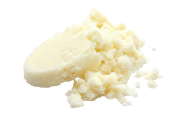Clump of yellow butter isolated on transparent background. Shea butter isolated on white background.