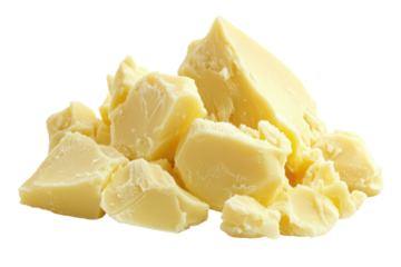 Clump of yellow butter isolated on transparent background. Shea butter isolated on white background.