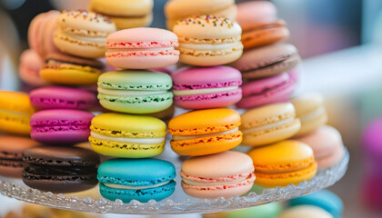 Fototapeta premium Colorful macarons arranged in a decorative display for dessert
