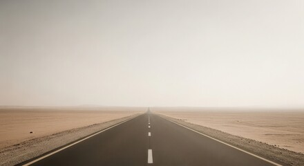 Fototapeta premium Empty desert highway stretching to the horizon under a hazy sky road asphalt