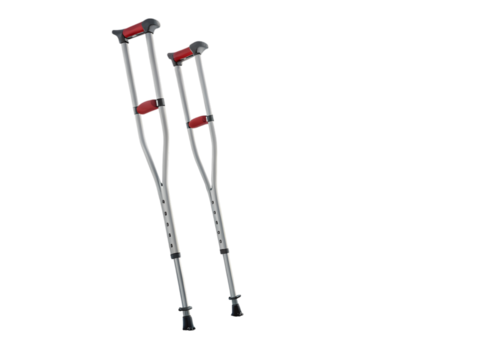 Pair of Metal Crutches with Red Rubber Handgrips