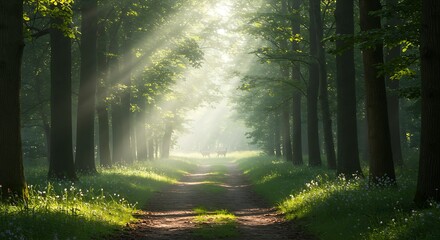 Obraz premium Forest Path with Sun Rays