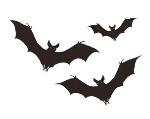 Fototapeta premium Three dark bats in flight against black background