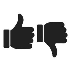 Like and Dislike Icons Represented as Black Hand Gestures on White