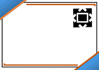 Geometric presentation template with blue accents and central logo placeholder for brand identity and corporate communications on white background