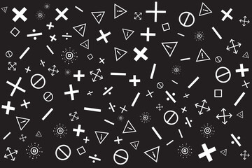 Abstract Geometric Symbols and Shapes on Black Background