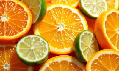 Fototapeta premium Vibrant Slices of Citrus Fruits: Oranges and Limes