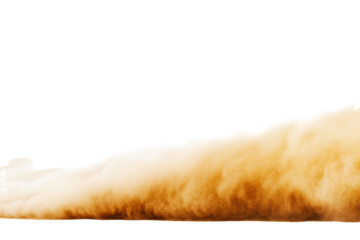 Dust storm blowing across a desert landscape isolated on transparent background. Spectacular sandstorm with billowing clouds of dust sweeping across a desert landscape isolate on white background.