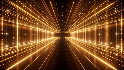 Abstract Glowing Golden Lines and Dots Perspective