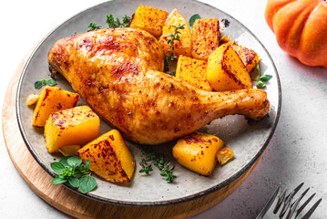 Autumn meal: roasted chicken and pumpkin