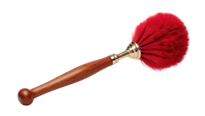 Red feather duster with wooden handle