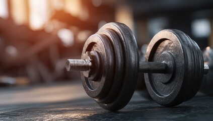 Naklejka premium Close-up of metal dumbbells in a gym