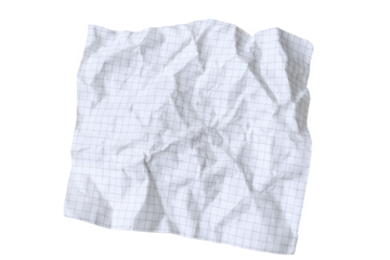 Crushed Graph Paper Sheet with Blue Grid Lines, Isolated on Transparent Background, Representing Ideas and Creativity