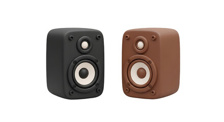 Obraz premium Two stylized speakers one black and one brown with rounded edges and white cones.