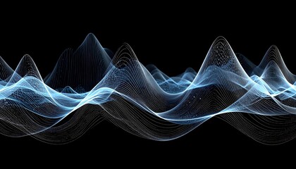 Abstract Wavy Lines with Blue Light on Black Background