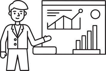 Fototapeta premium Man in suit presenting business growth charts on screen business presentation graph