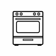 Oven1 outline illustration on white backdrop, featuring a front view of Oven1. Modern Oven1 design, minimalist oven illustration with simple cabinet below, enhances any kitchen appliance collection.