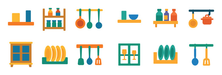 Colorful Kitchen Shelves Icons
