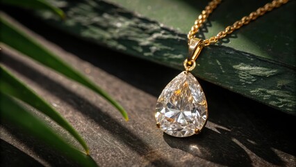 Elegant pear shaped diamond pendant necklace on gold chain