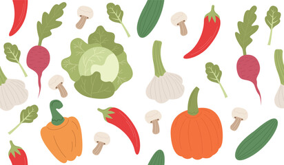 Cute mix vegetables pattern background vector design