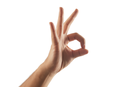 Hand gesture showing okay sign with fingers against transparent background