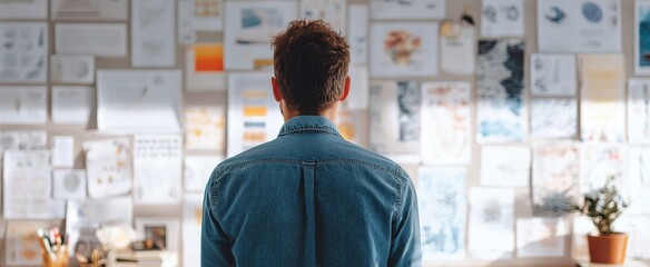 The creative individual reflects on their artistic journey in a vibrant workspace.