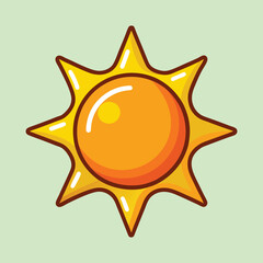 Bright and Cheerful Cartoon Sun with Yellow Rays and an Orange Center