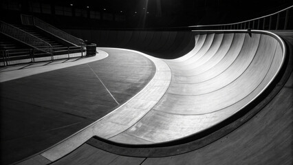 Curved monochrome surface illuminated by spotlight showcasing minimal architecture and gentle folds