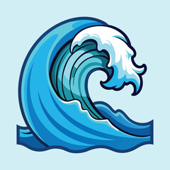 Stylized illustration of a large ocean wave with white foam