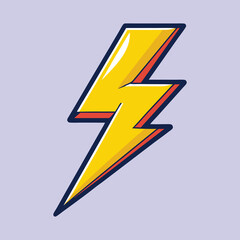 Cartoon yellow lightning bolt with dark outline on a light purple background