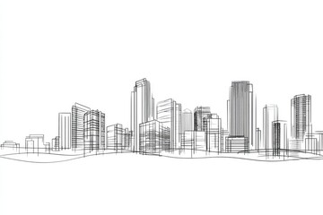 Fototapeta premium Line drawing of a city skyline.