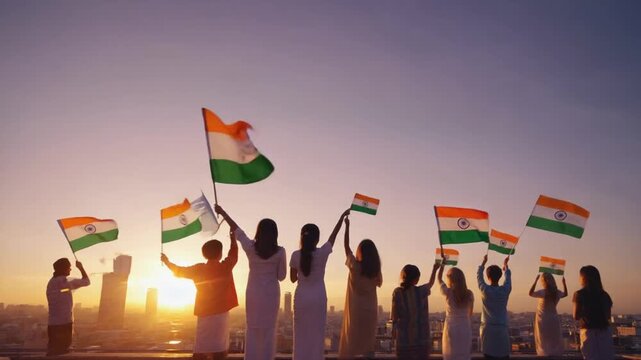 Many Indian flags on their national holiday.