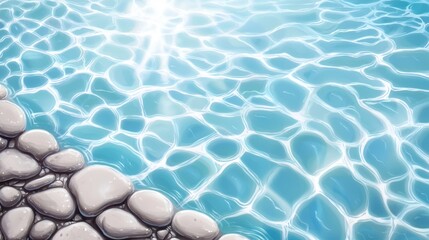 Summer shimmer of crystal clear swimming pool water, inviting a refreshing dip on a hot day.