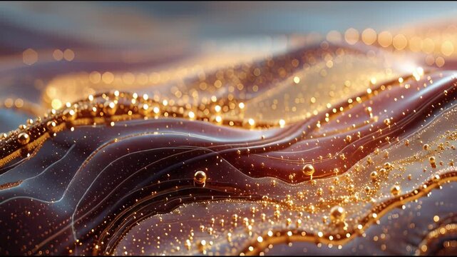 Mesmerizing abstract background of glowing gold liquid in dynamic motion. flowing wave of pure energy propels each shimmering particle for luxurious, ethereal texture