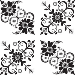 Black and white seamless floral pattern with vintage decorative flower and leaf elements