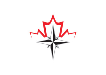Nice, simple, black and red compass and maple leaf