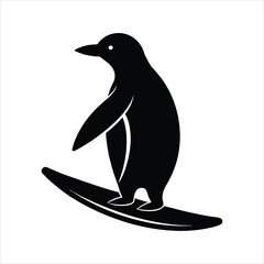  Surfing Penguin Silhouette on Surfboard Vector
