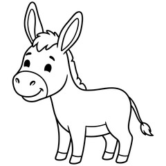Adorable Cartoon Donkey: A Delightful Black and White Illustration