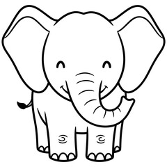 Cute cartoon elephant smiling and waving its trunk in a cheerful pose