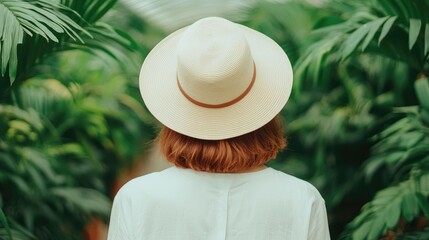 Professional botanist closely examining lush plants in a serene greenhouse setting with natural lighting conducting research and analysis for academic or scientific purposes