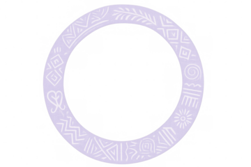 Ornamental purple circular border with intricate white ethnic design, providing elegant graphic element for transparent layering