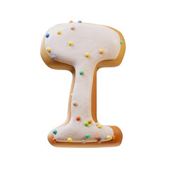 3D illustration of White Cream Donut Font Concept.  Bakery sweet alphabet.Delicious Letter I. Supports PNG files with transparent backgrounds.