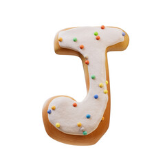 3D illustration of White Cream Donut Font Concept.  Bakery sweet alphabet.Delicious Letter J. Supports PNG files with transparent backgrounds.