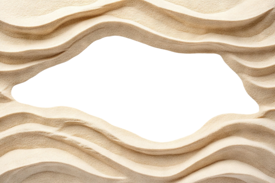 Layered sand waves with central copy space, isolated on transparent cutout background