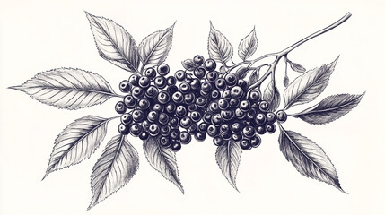 Fototapeta premium Drawing Elderberry Highly With Stylized Bush Pen